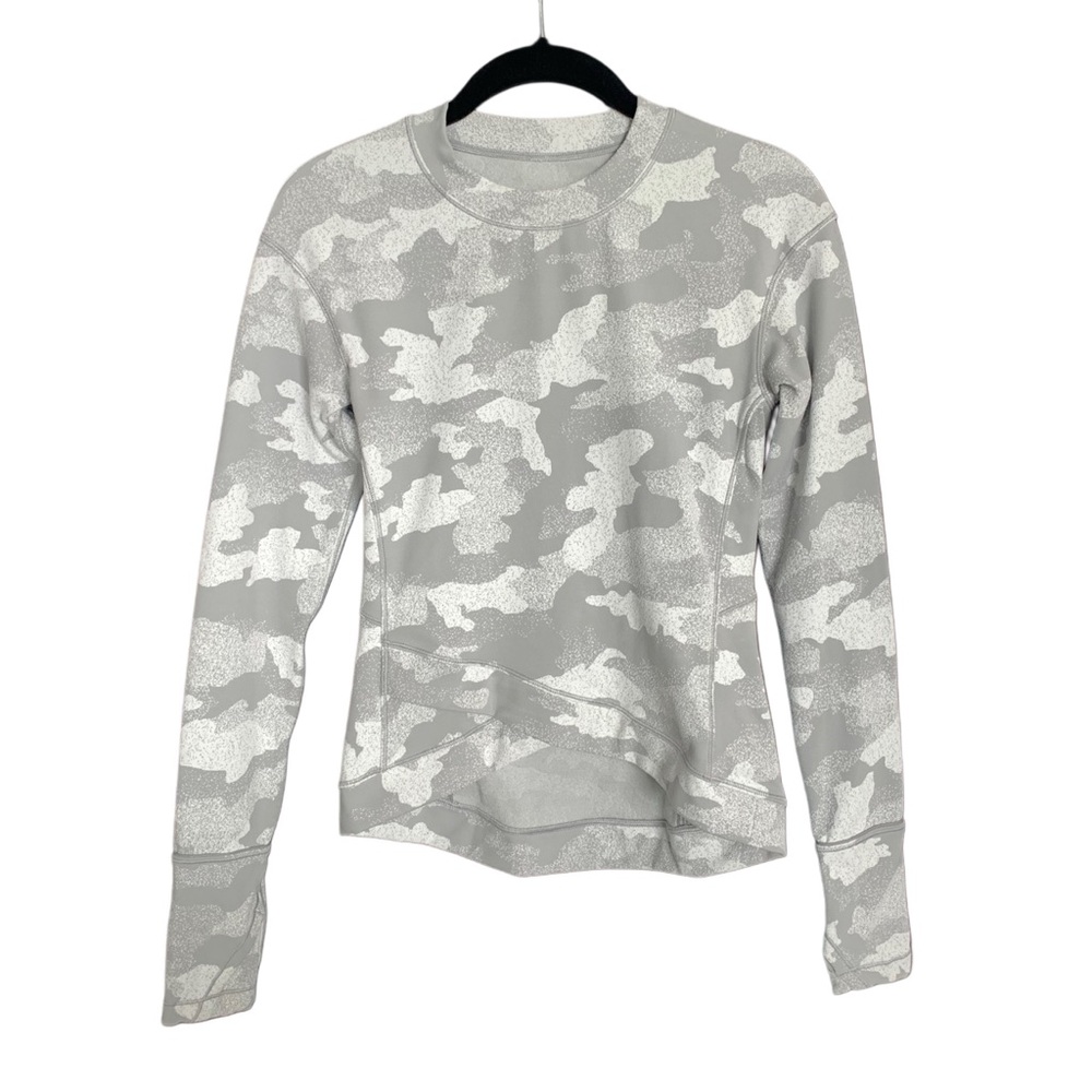 Lululemon Womens Size 4 Close To Crossing Gray White Camouflage Long Sleeve Top